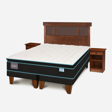 Cama Europea 2 Plazas Green Sleep Base Dividida + Set Dubl&iacute;n Caramel