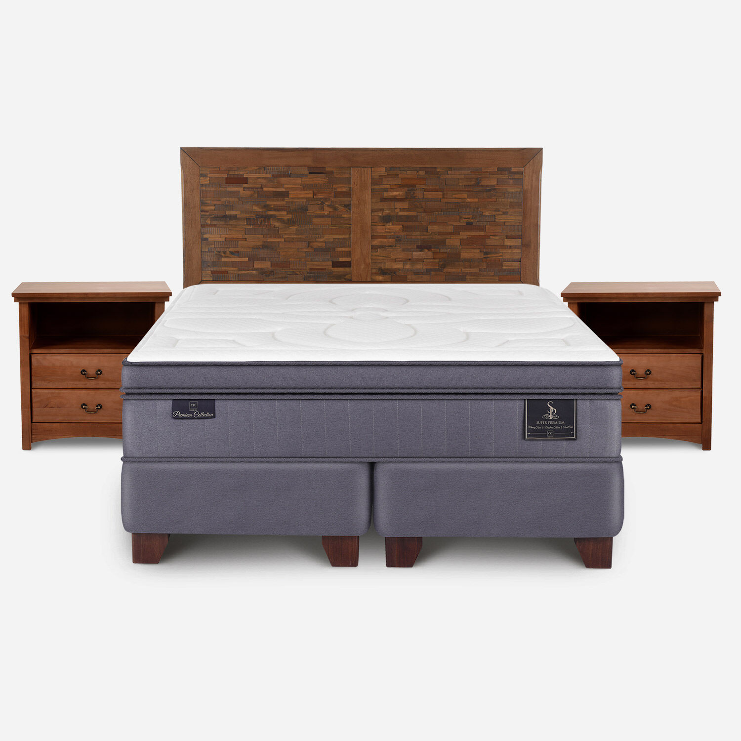 Box Spring 2 Plazas Super Premium Base Dividida + Set Antique