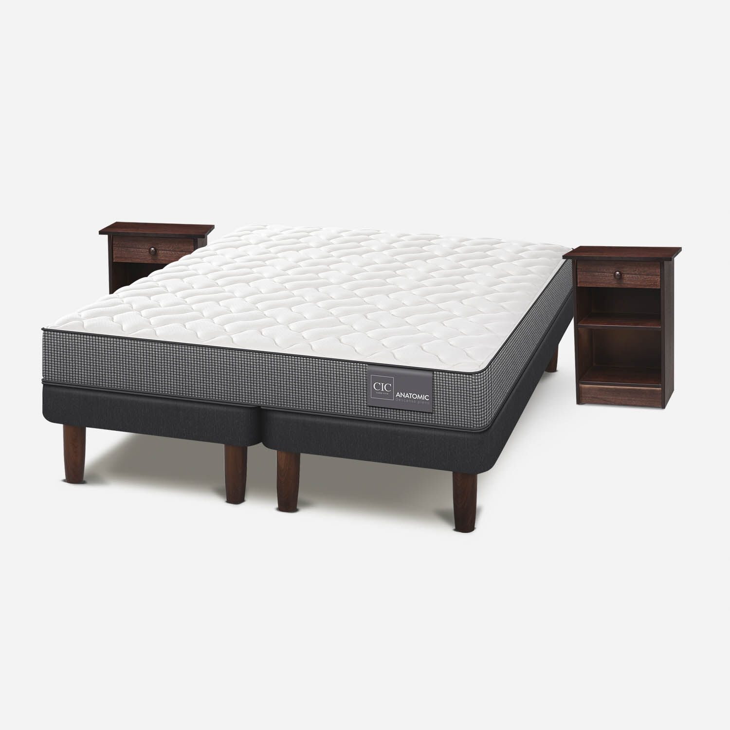 Cama Europea 2 Plazas Anatomic Base Dividida + Veladores Dubl&iacute;n Chocolate