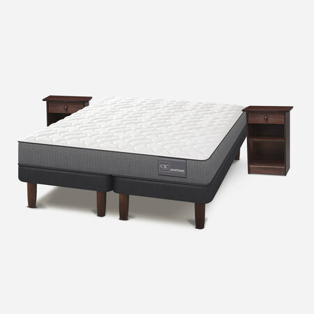 Cama Europea 2 Plazas Anatomic Base Dividida + Veladores Dubl&iacute;n Chocolate