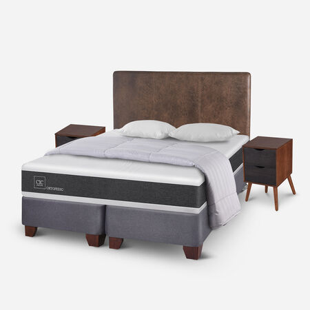 Box Spring King Ortopedic + Almohadas + Plum&oacute;n + Set Baker