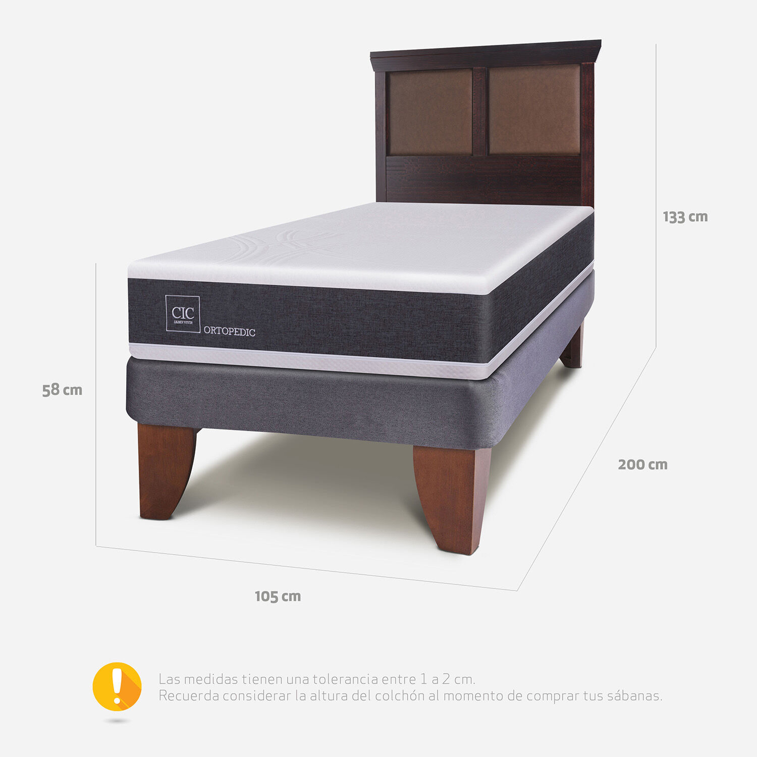 Cama Europea 1,5 Plazas Ortopedic + Respaldo Torino Chocolate