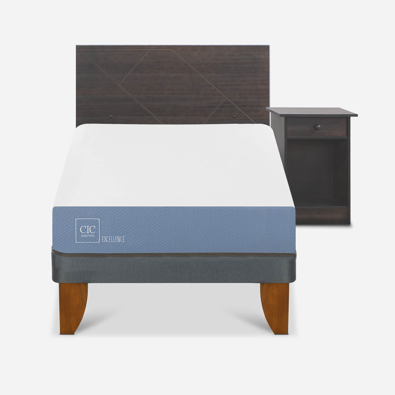 Cama Europea 1,5 Plazas Excellence + Set Villarrica Gris