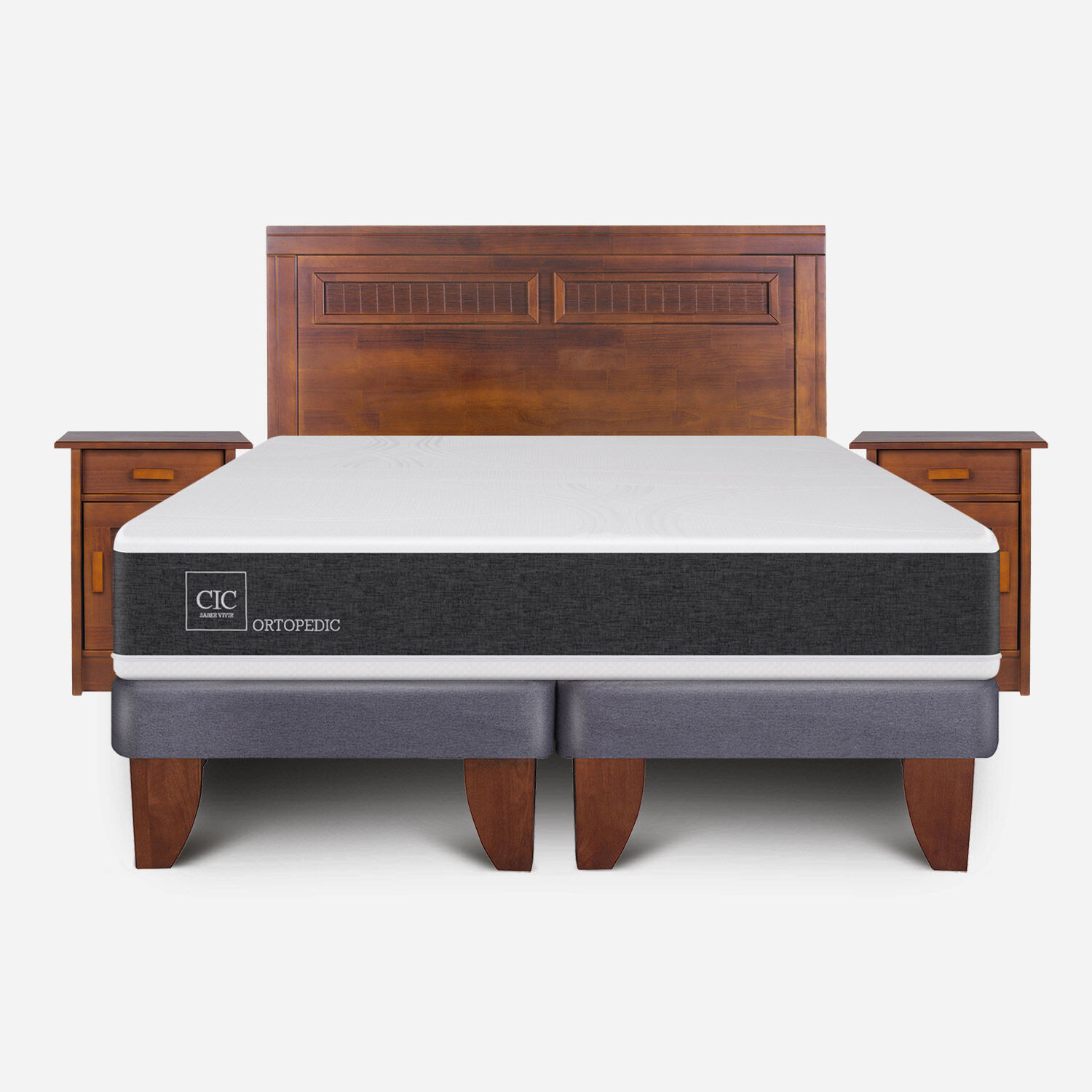 Cama Europea 2 Plazas Ortopedic Base Dividida + Set Milán Caramel