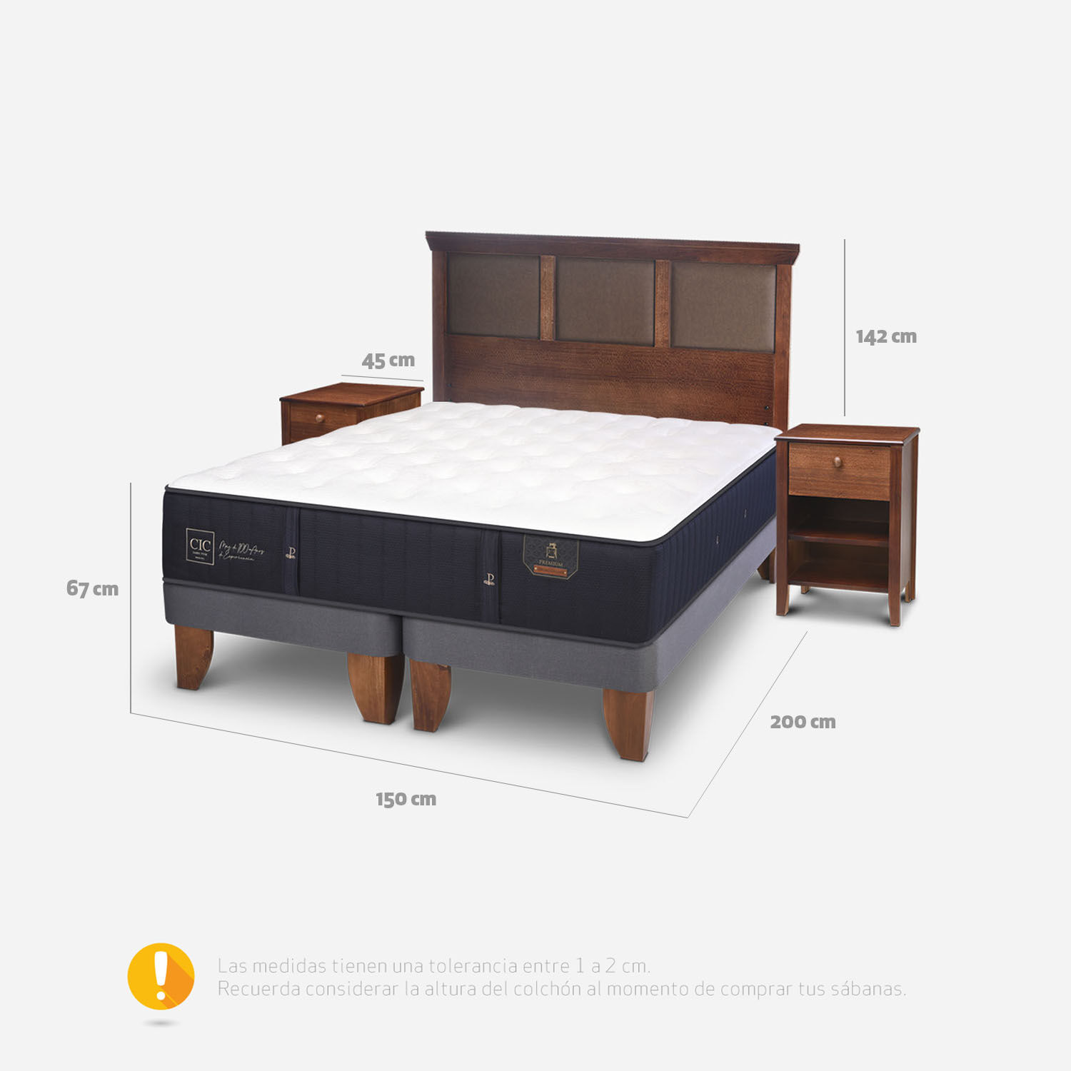 Cama Europea 2 Plazas Premium Base Dividida + Set Torino Caramel