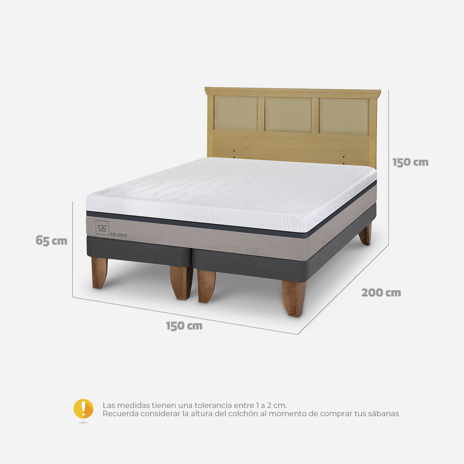 Cama Europea 2 Plazas Balance Base Dividida + Respaldo Torino Mostaza