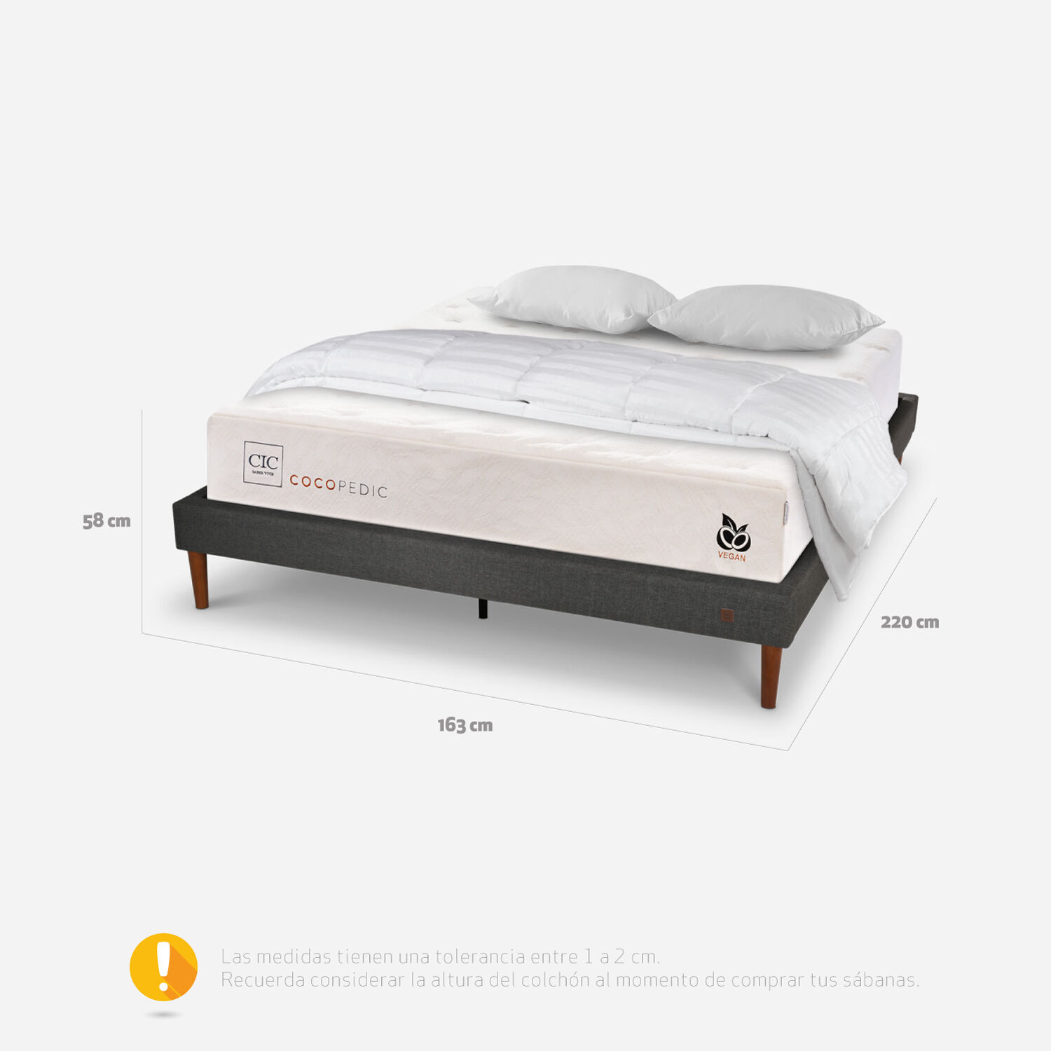 Cama Europea Curve 2 Plazas Cocopedic + Almohadas Viscoel&aacute;sticas + Plum&oacute;n