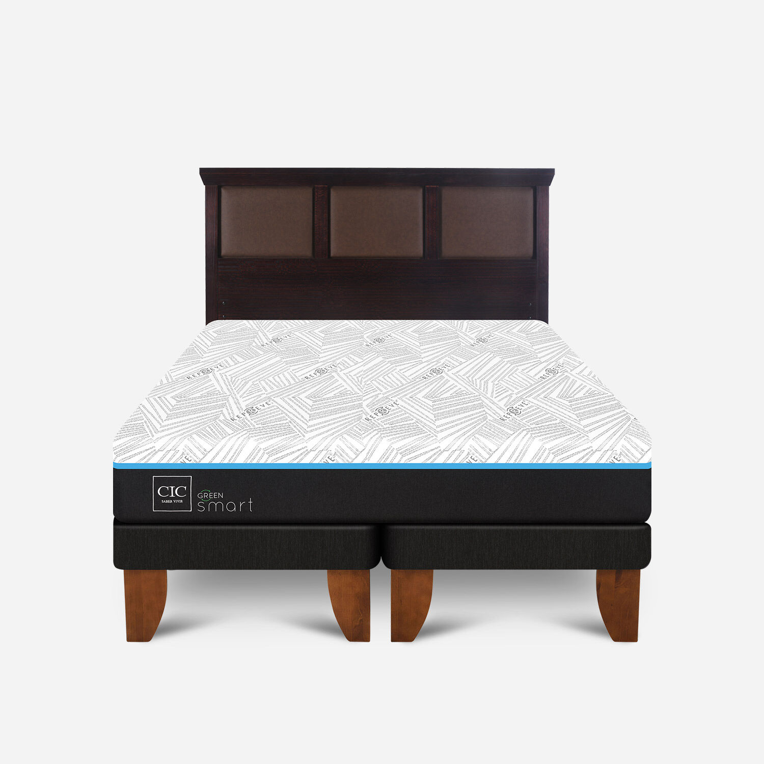Cama Europea 2 Plazas Infinity Green Base Dividida + Respaldo Torino Chocolate