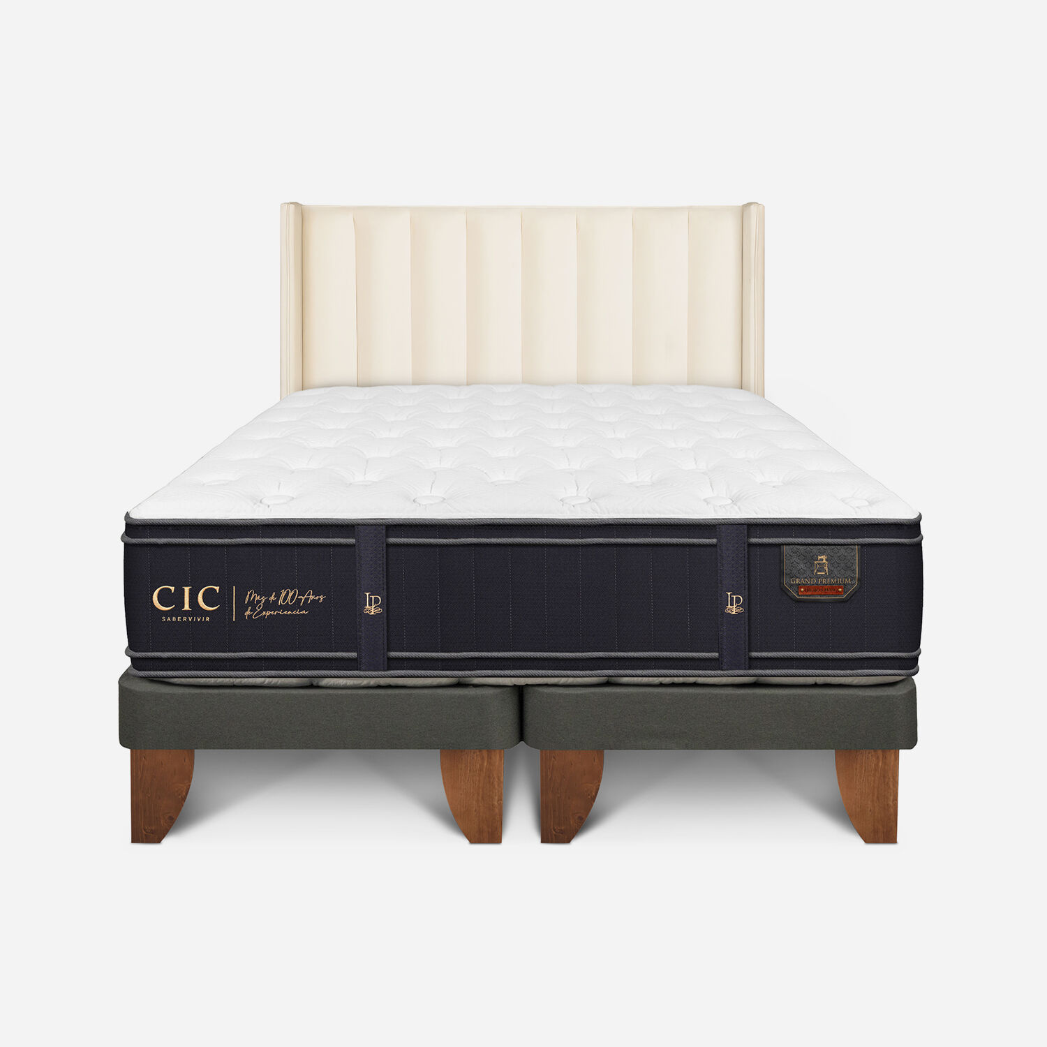 Cama Europea 2 Plazas Grand Premium Base Dividida + Respaldo Panaro
