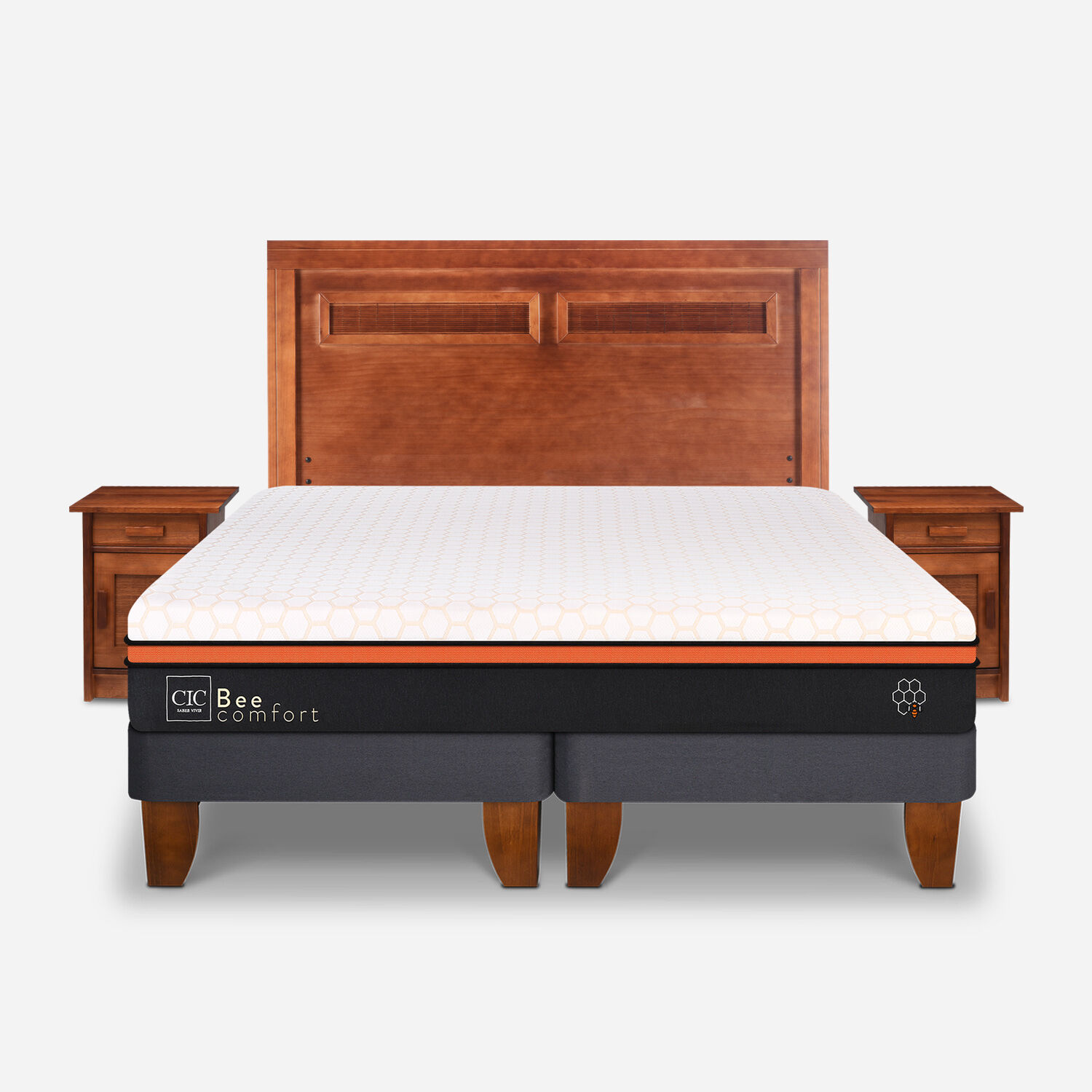 Cama Europea 2 Plazas Bee Comfort + Set Milán Caramel