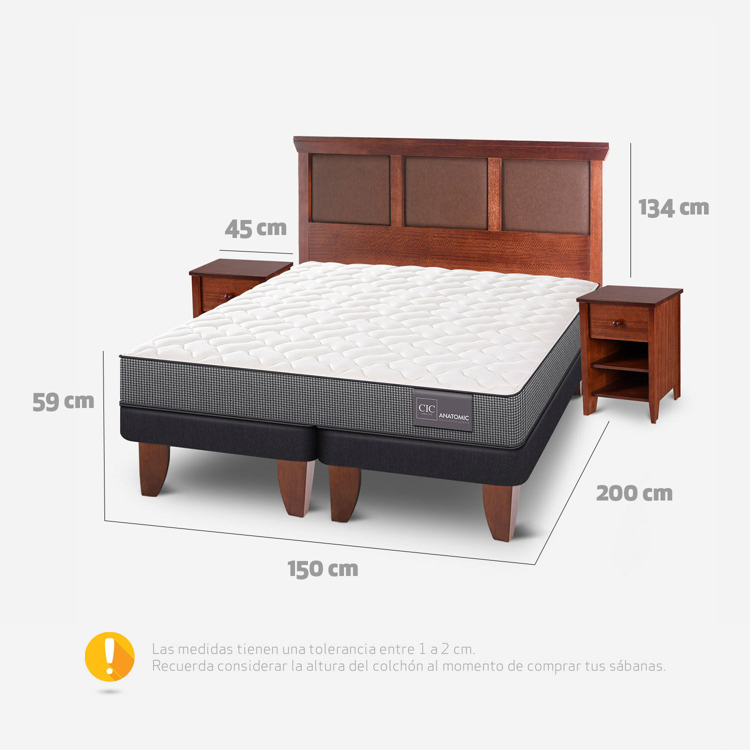 Cama Europea 2 Plazas Anatomic Base Dividida + Set Torino Caramel