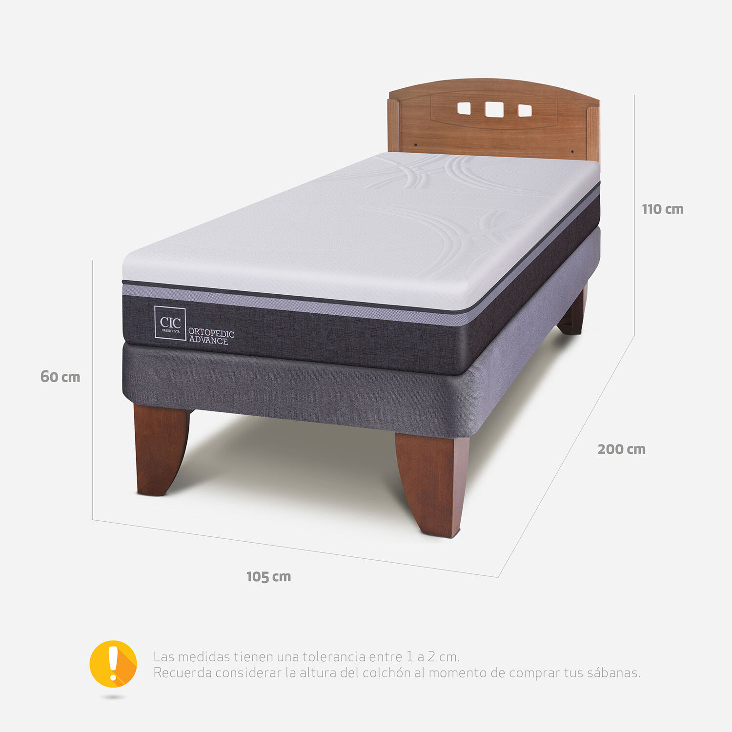 Cama Europea 1,5 Plazas Ortopedic Advance + Respaldo Gales Caramel