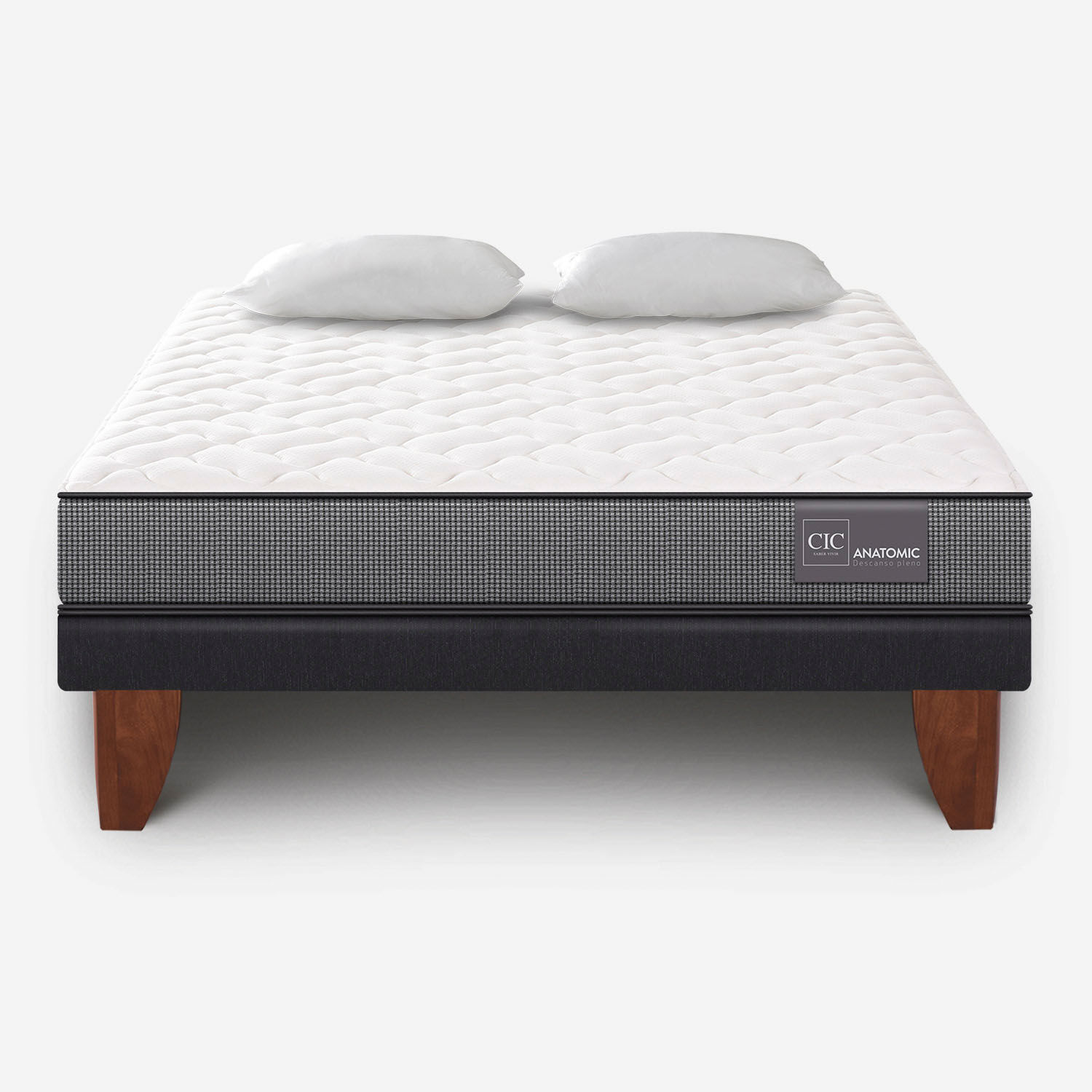 Cama Europea 2 Plazas Anatomic Base Normal + Almohadas