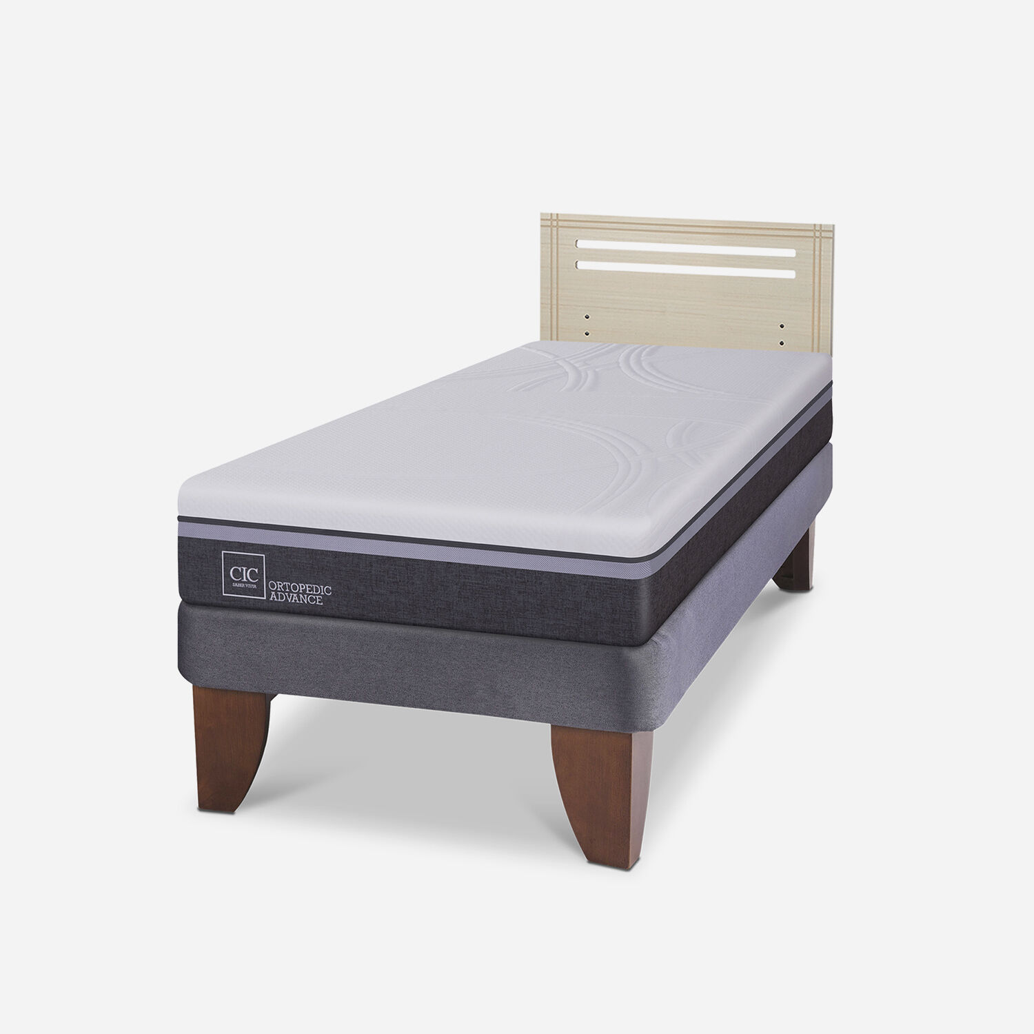 Cama Europea 1,5 Plazas Ortopedic Advance + Respaldo Múnich Alpino