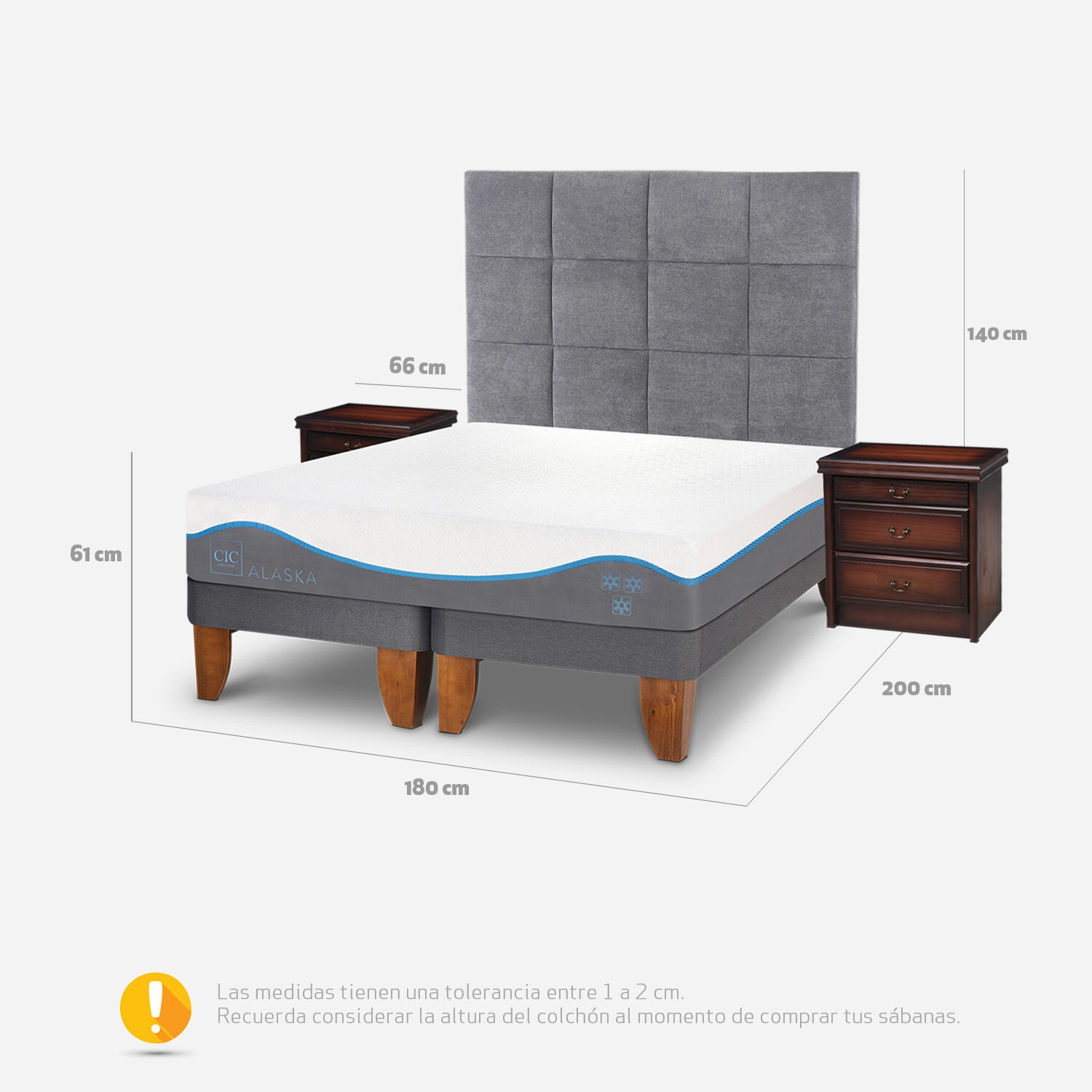 Cama Europea King Alaska + Set T&aacute;mesis