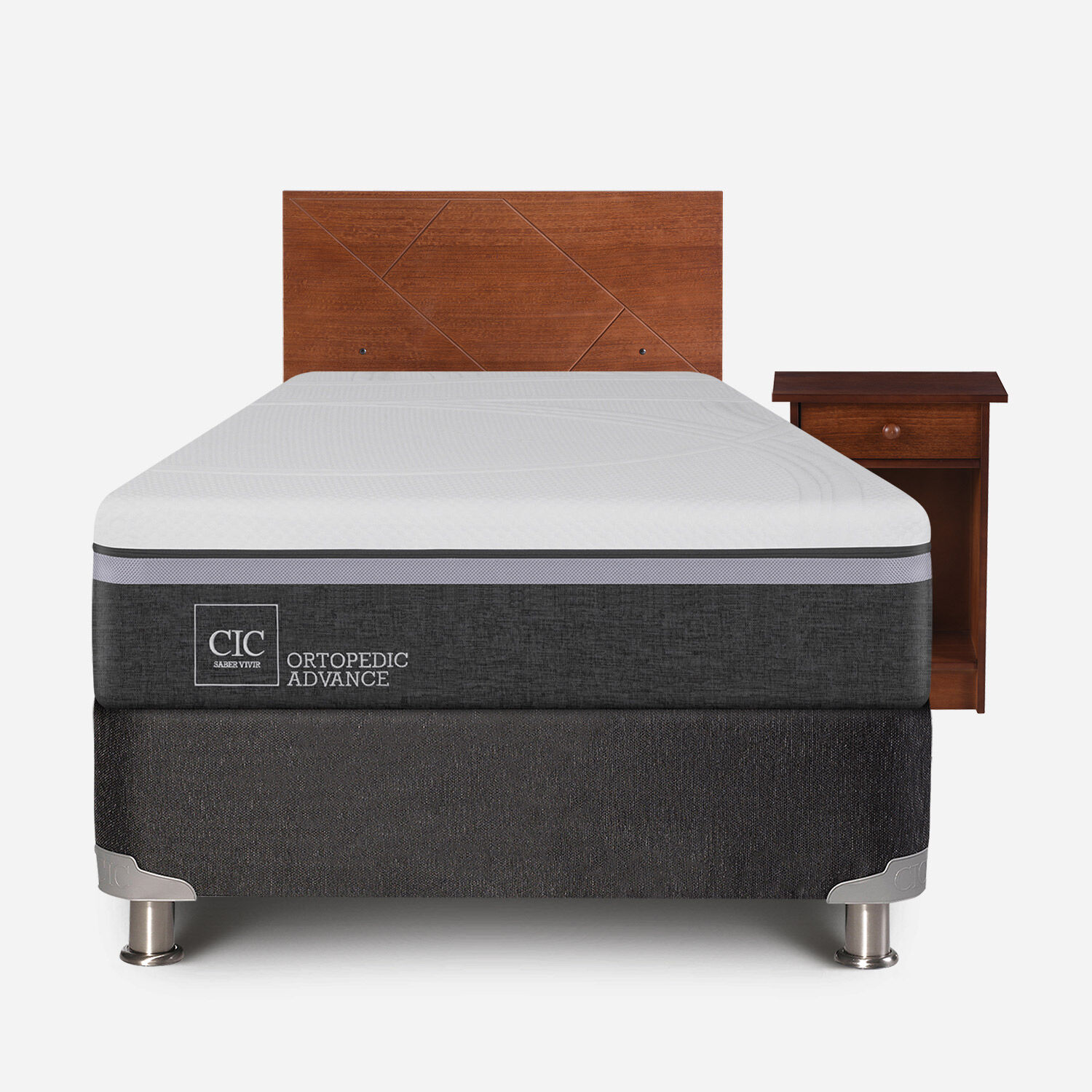 Box Spring 1.5 Plazas Ortopedic Advance 5 Zonas + Set Villarrica