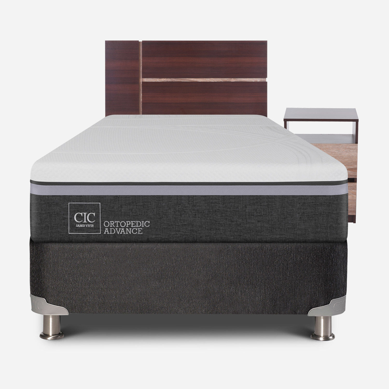 Box Spring 1,5 Plazas Ortopedic Advance 5 Zonas + Set Enio