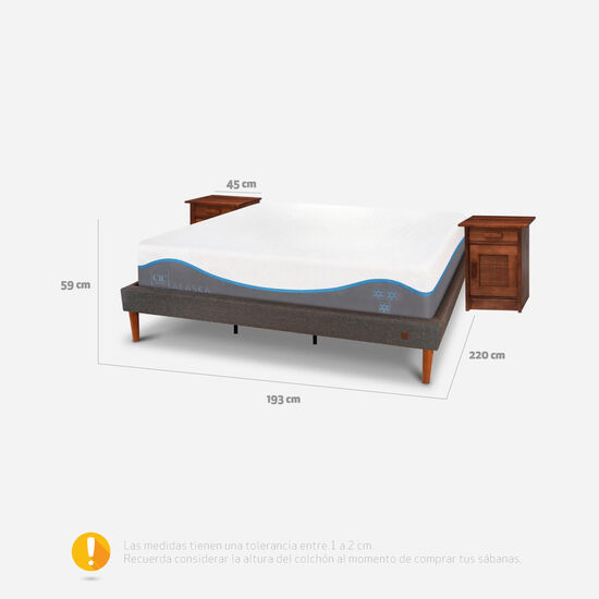 Cama Europea Curve King Alaska + Veladores Milán