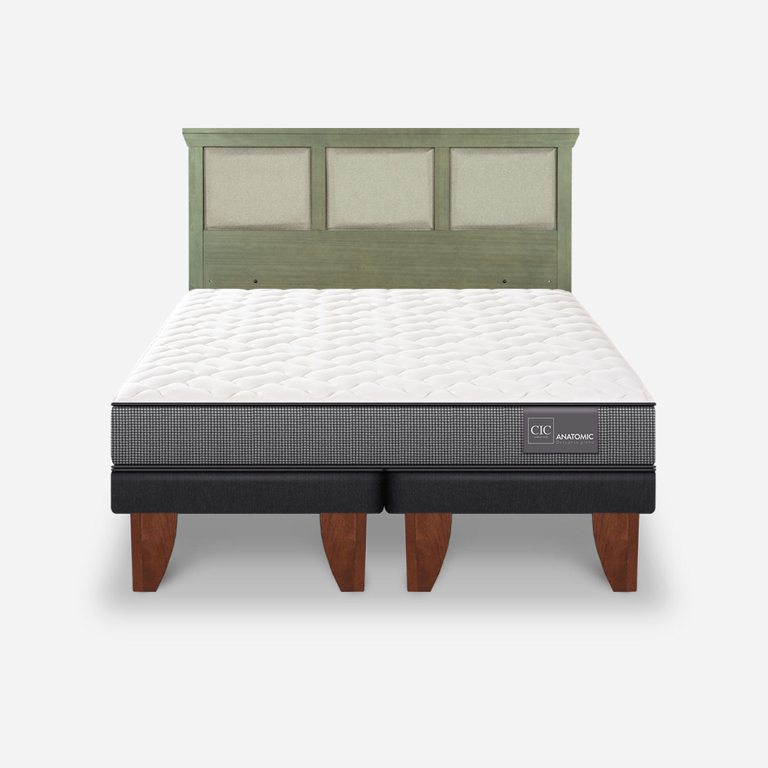 Cama Europea 2 Plazas Anatomic Base Dividida + Respaldo Torino Olivo