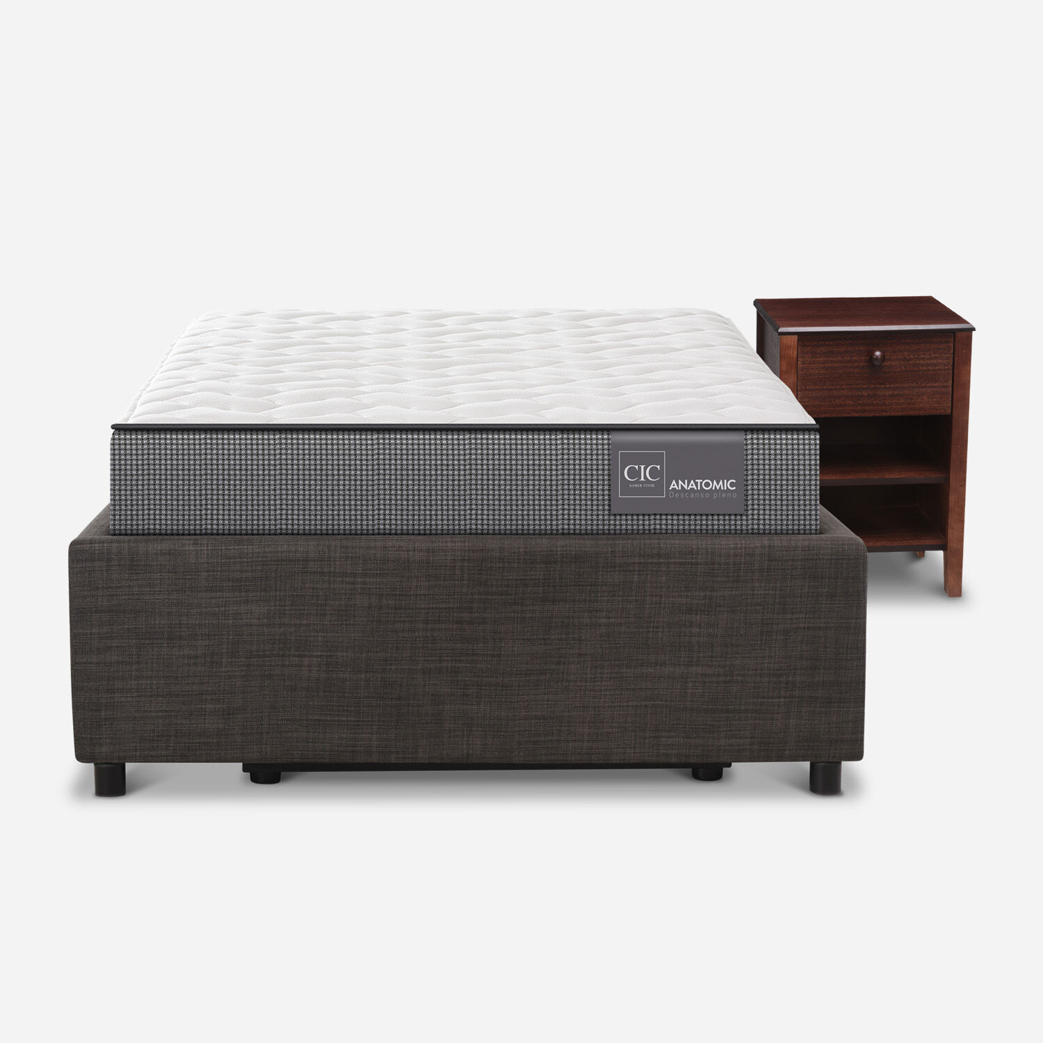 Cama Space Box 1,5 Plazas Anatomic + Velador Torino Chocolate