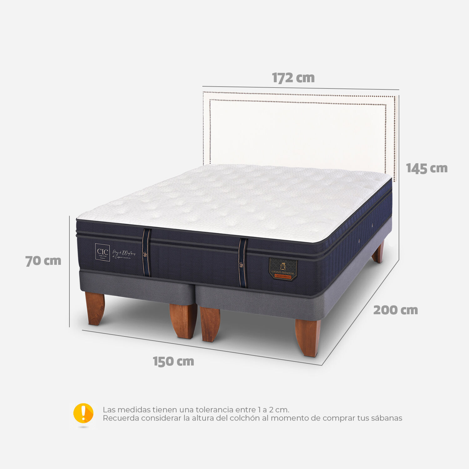 Cama Europea 2 Plazas Grand Premium Base Dividida + Respaldo Danubio