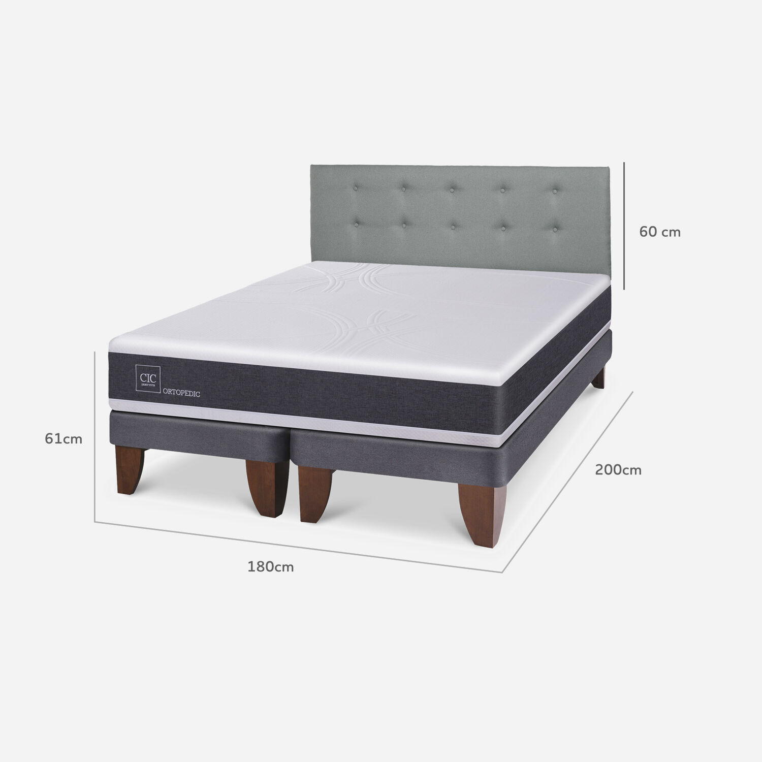 Cama Europea King New Ortopedic + Respaldo Tapizado Gris