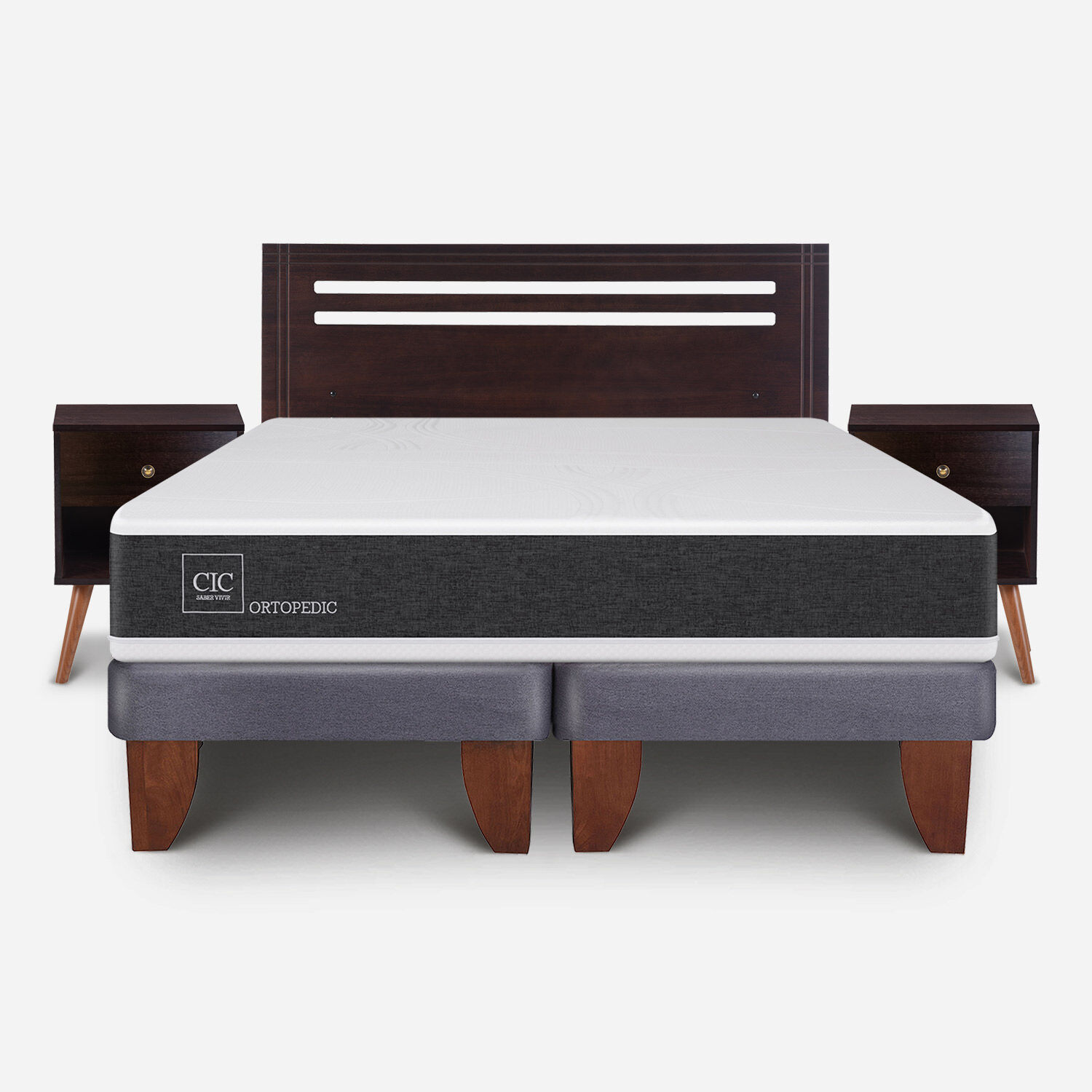 Cama Europea 2 Plazas Ortopedic Base Dividida + Set M&uacute;nich Chocolate