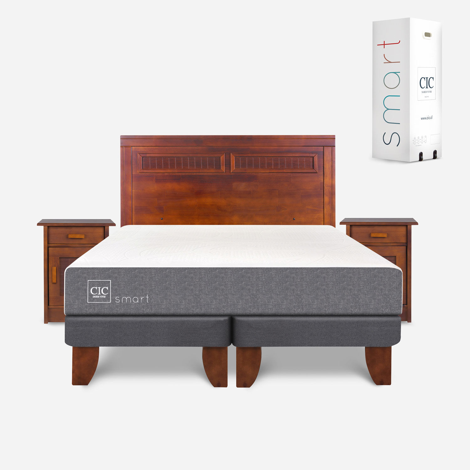 Cama Europea 2 Plazas Smart Base Dividida + Set Mil&aacute;n Caramel