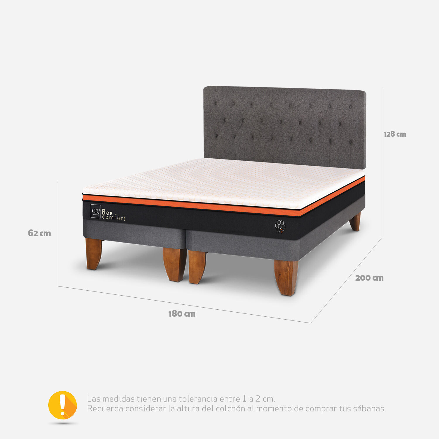 Cama Europea King Bee Comfort + Respaldo Kavery