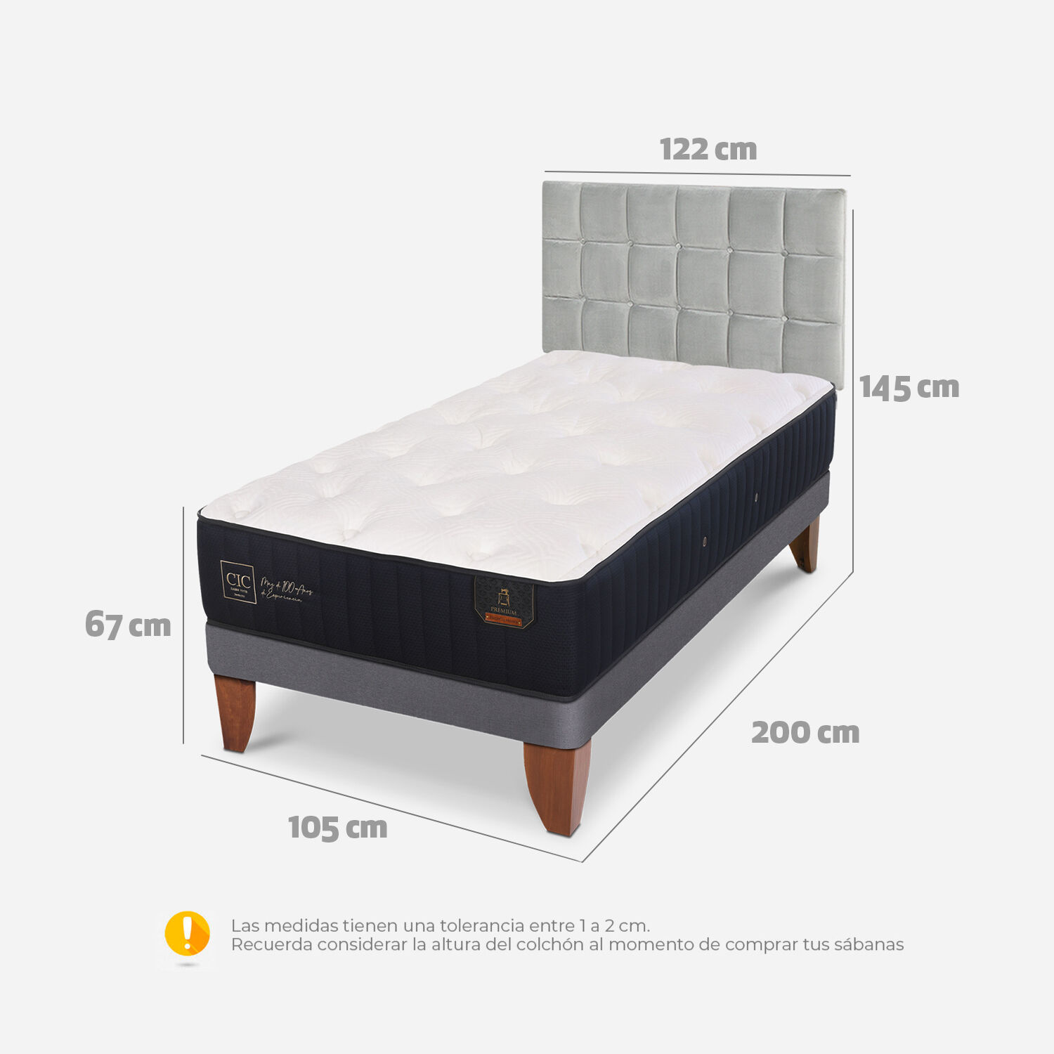 Cama Europea 1,5 Plazas Premium + Respaldo Sile