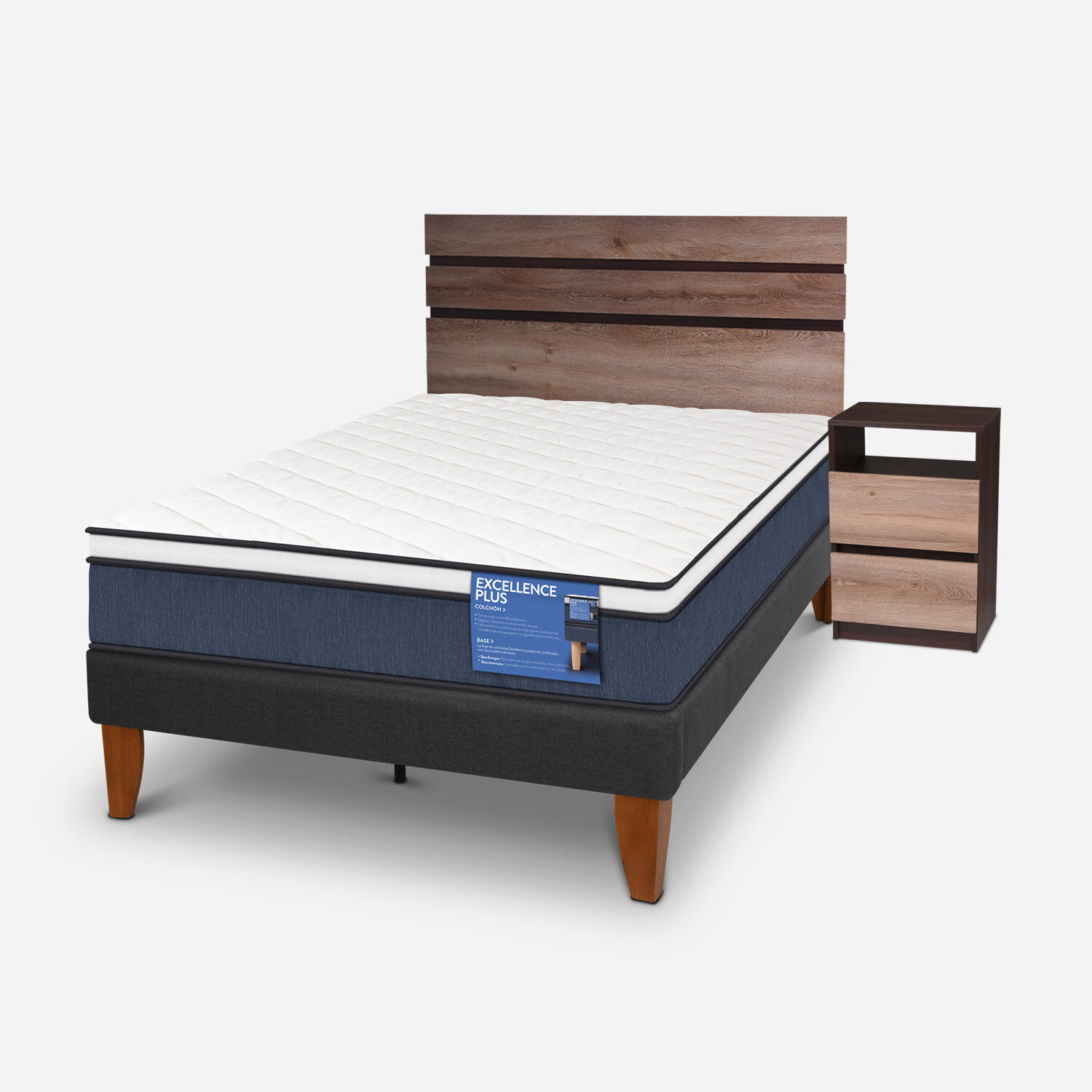 Cama Europea Curve 1,5 Plazas Excellence Plus + Set Ares