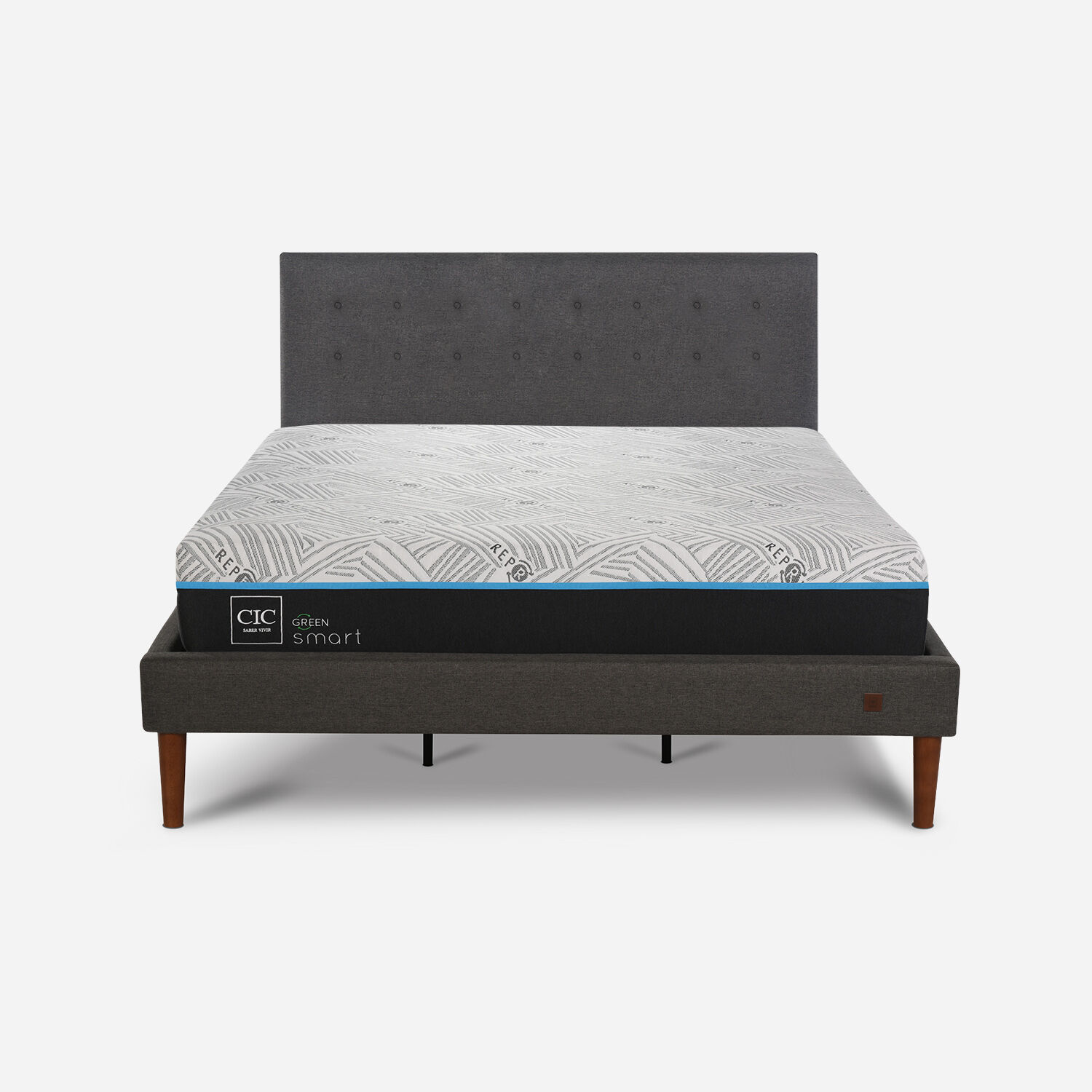 Cama Europea Curve King Infinity Green + Respaldo &Eacute;ufrates