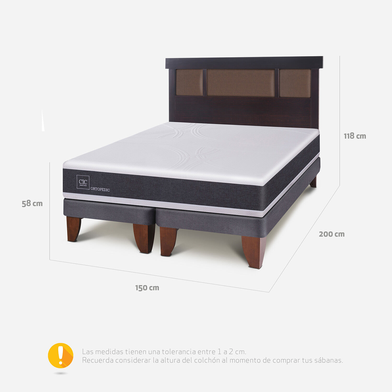 Cama Europea 2 Plazas Base Dividida Ortopedic + Respaldo Dublín Chocolate