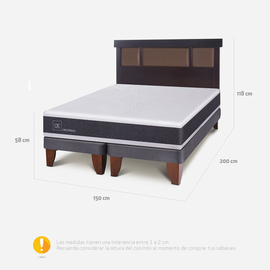 Cama Europea 2 Plazas Base Dividida Ortopedic + Respaldo Dublín Choc