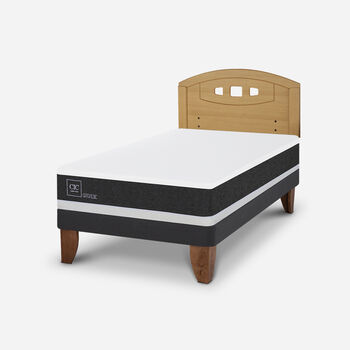 Cama Europea 1,5 Plazas Ortopedic + Respaldo Gales Mostaza