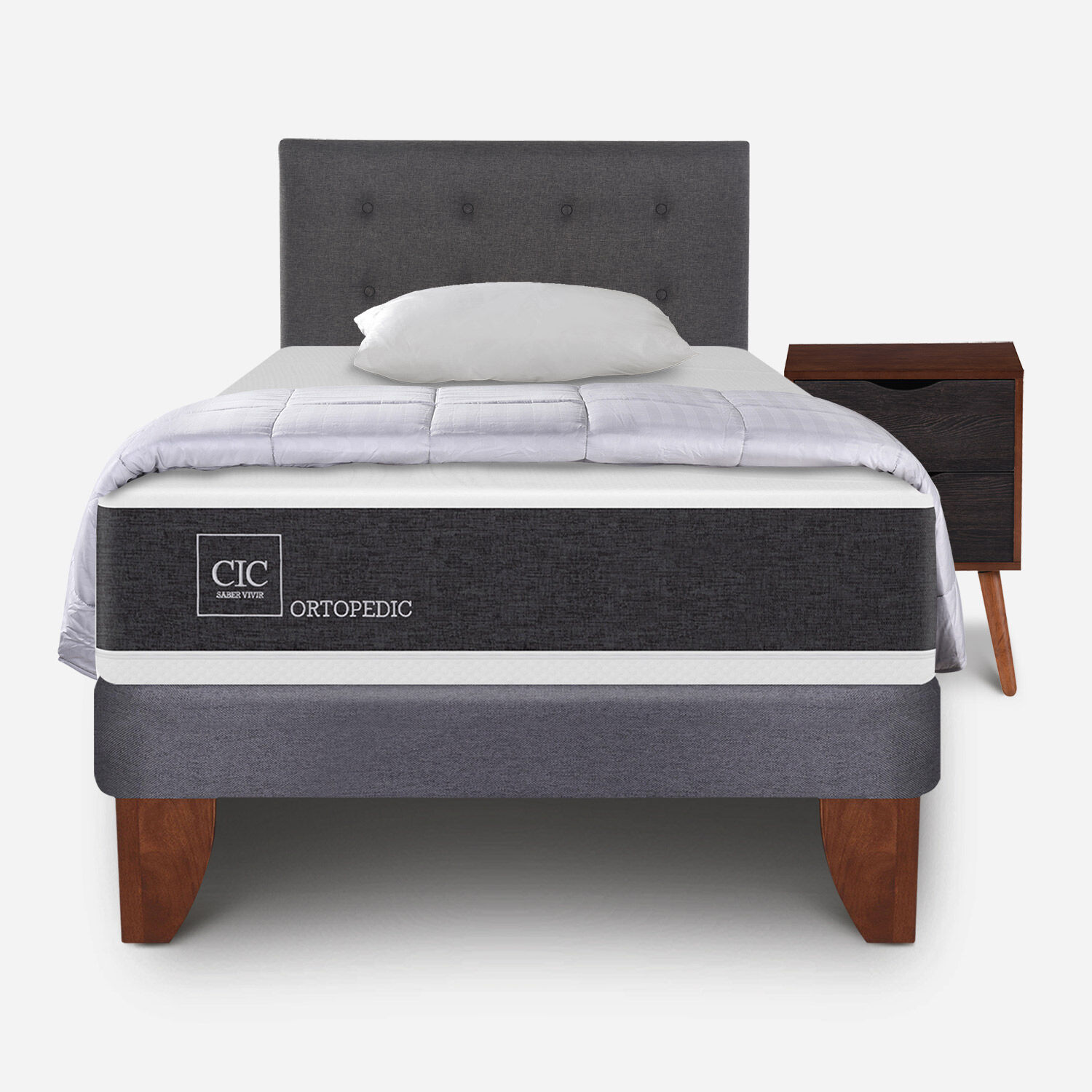 Cama Europea 1,5 Plazas Ortopedic + Almohada + Plum&oacute;n + Set &Eacute;ufrates