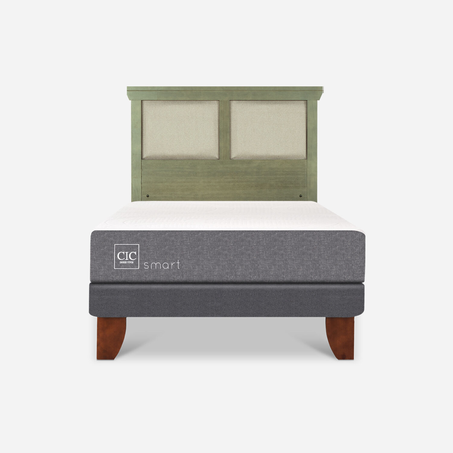 Cama Europea 1 Plaza Smart + Respaldo Torino Olivo