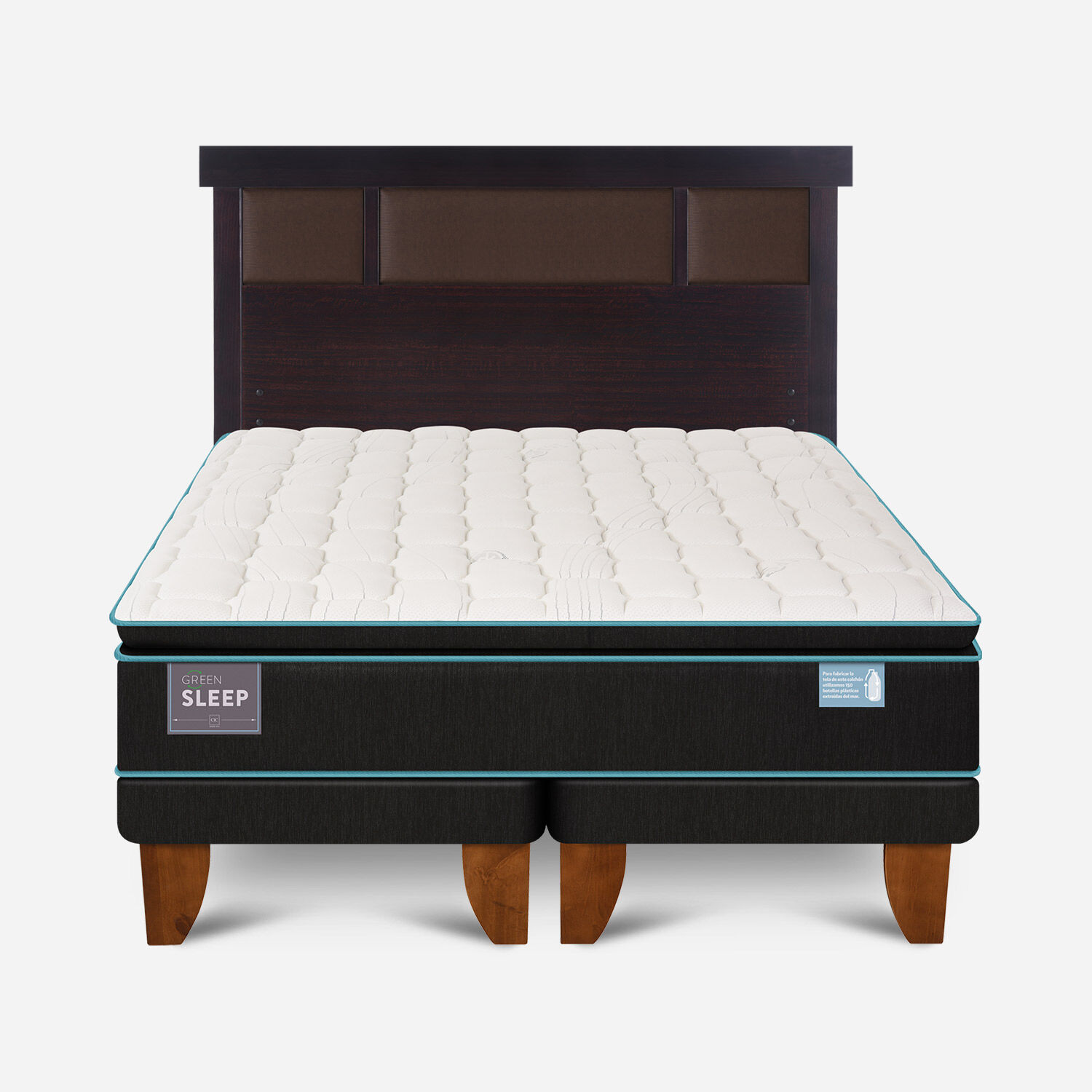 Cama Europea 2 Plazas Green Sleep Base Dividida + Respaldo Dubl&iacute;n Chocolate