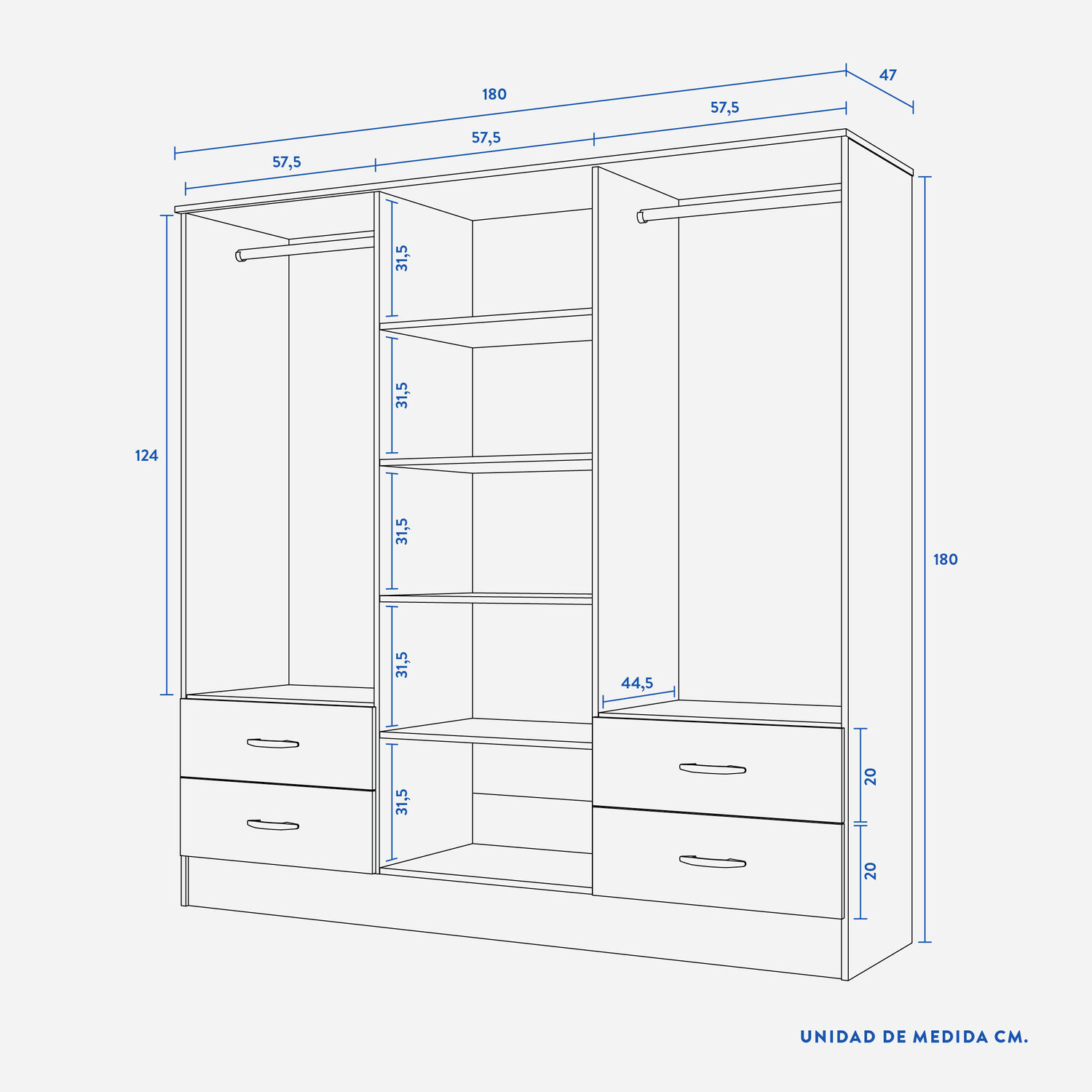 Cl&oacute;set 6 Puertas 4 Cajones Maipo Chocolate