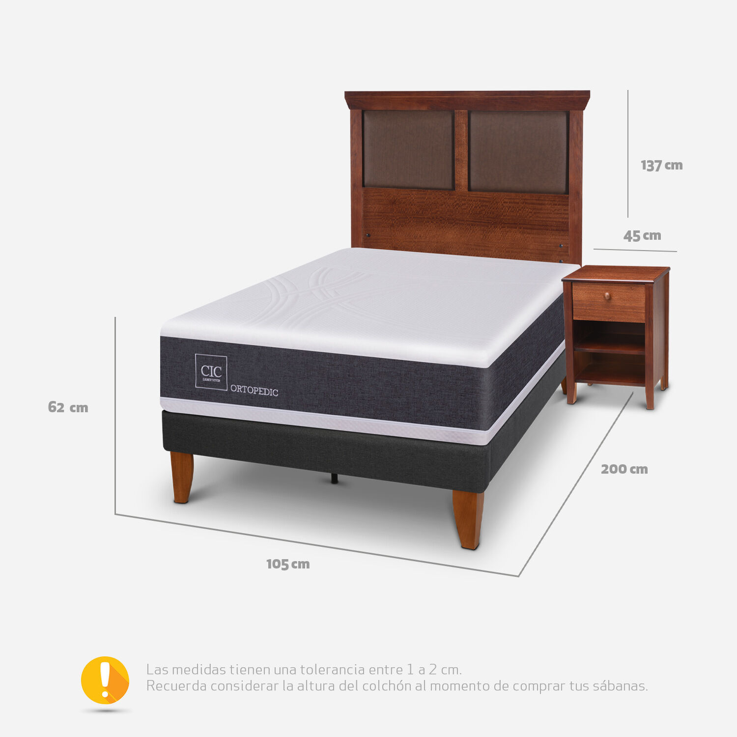 Cama Europea Curve 1,5 Plazas Ortopedic + Set Torino Caramel