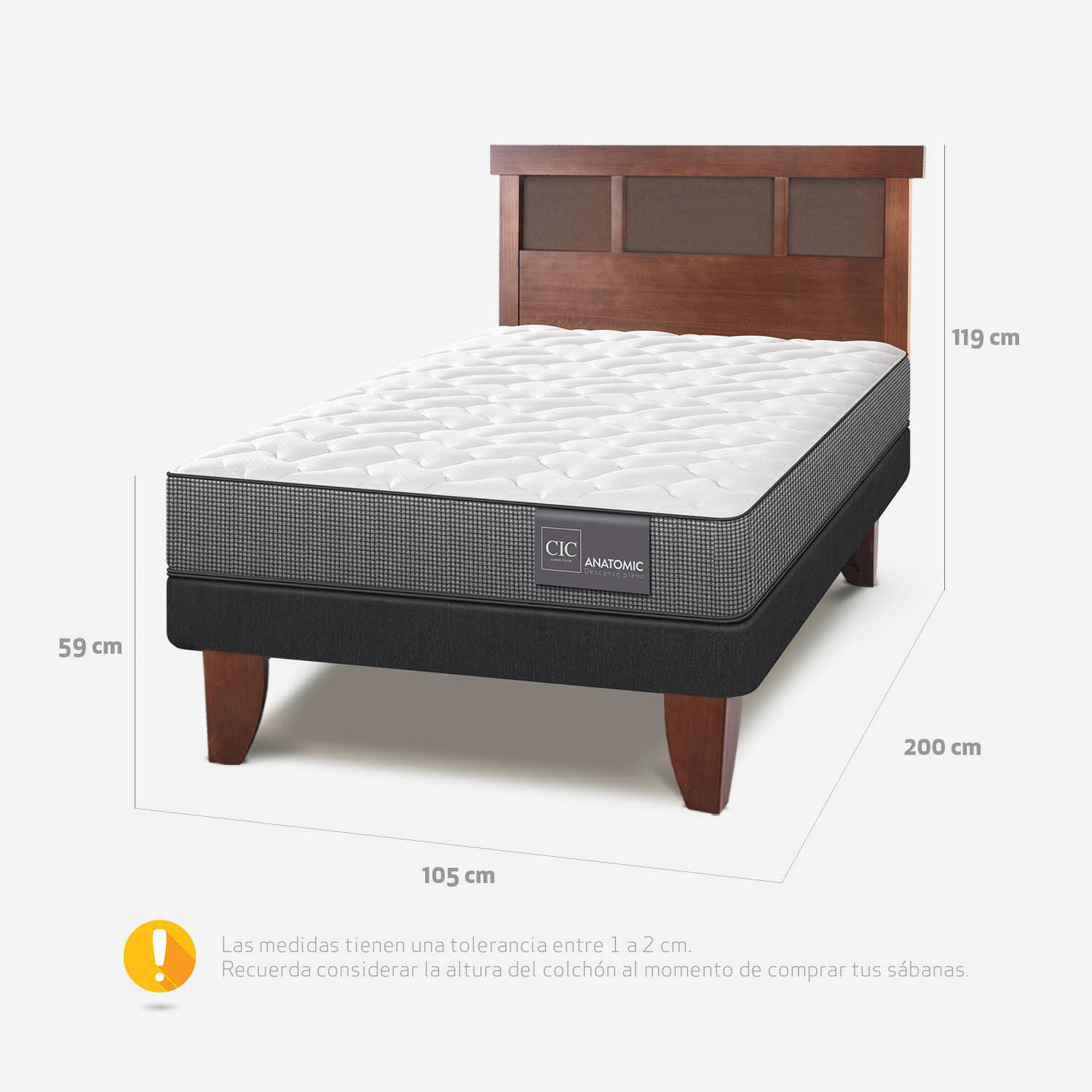 Cama Europea 1,5 Plazas Anatomic + Respaldo Dubl&iacute;n Caramel