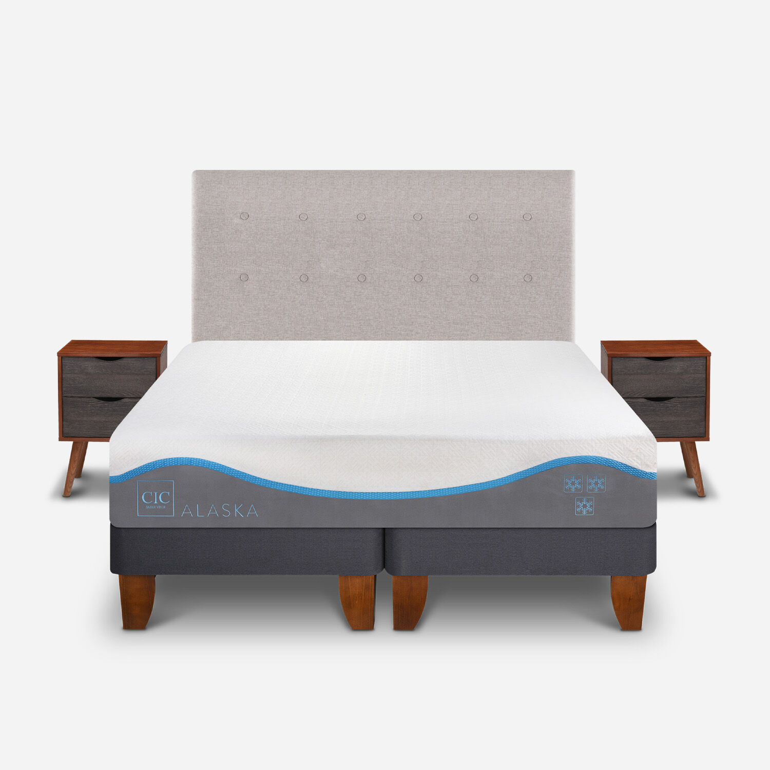 Cama Europea 2 Plazas Alaska + Set Tigris