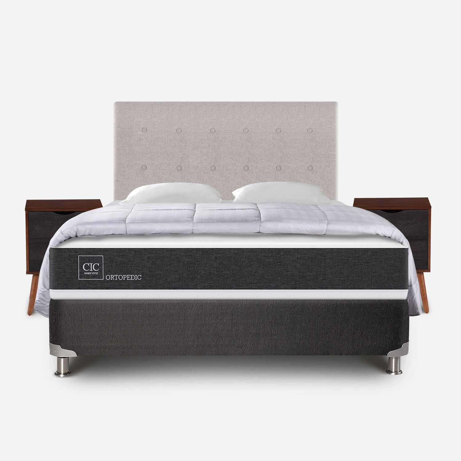 Box Spring 2 Plazas Ortopedic Base Normal 5 Zonas + Almohadas + Plum&oacute;n + Set Tigris