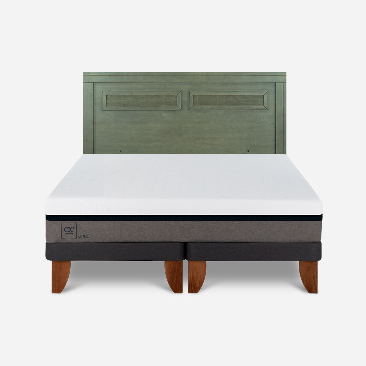 Cama Europea 2 Plazas Balance Base Dividida + Respaldo Mil&aacute;n Olivo