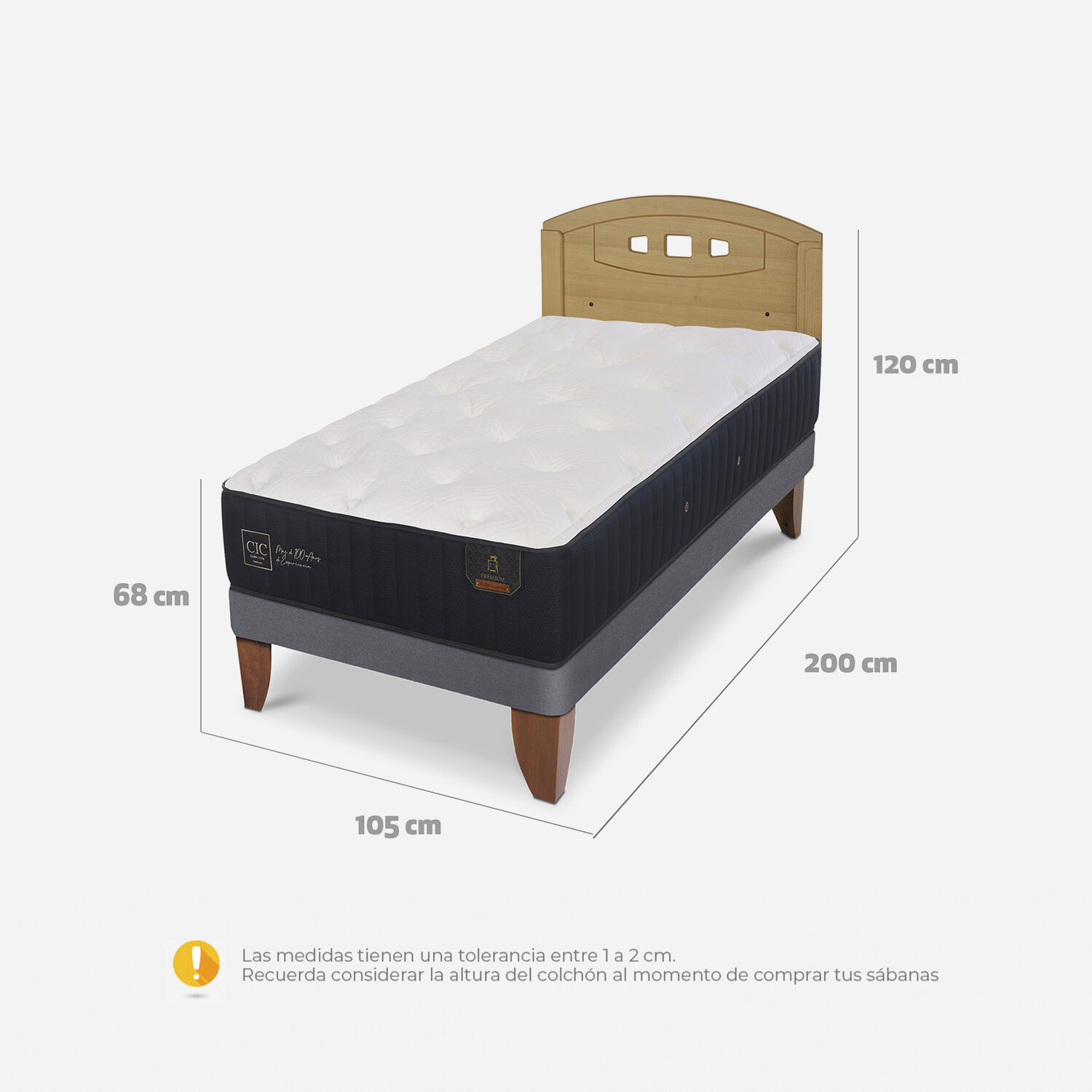 Cama Europea 1,5 Plazas Premium + Respaldo Gales Mostaza