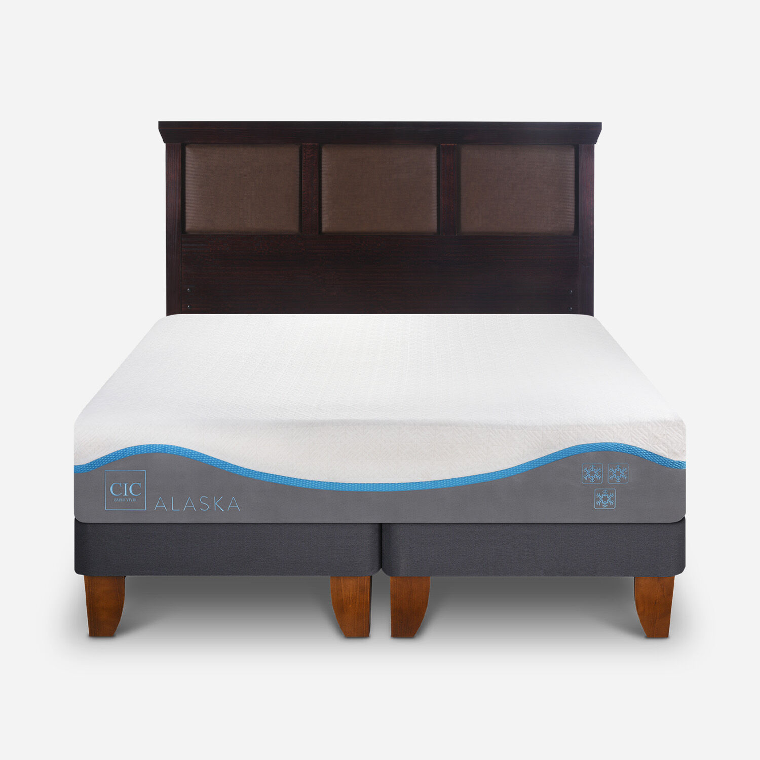 Cama Europea 2 Plazas Alaska Base Dividida + Respaldo Torino Chocolate