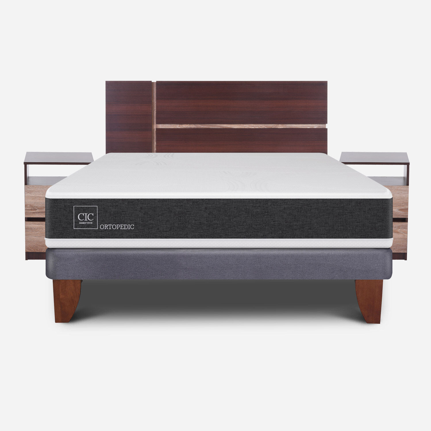 Cama Europea 2 Plazas Ortopedic Base Normal + Set Enio