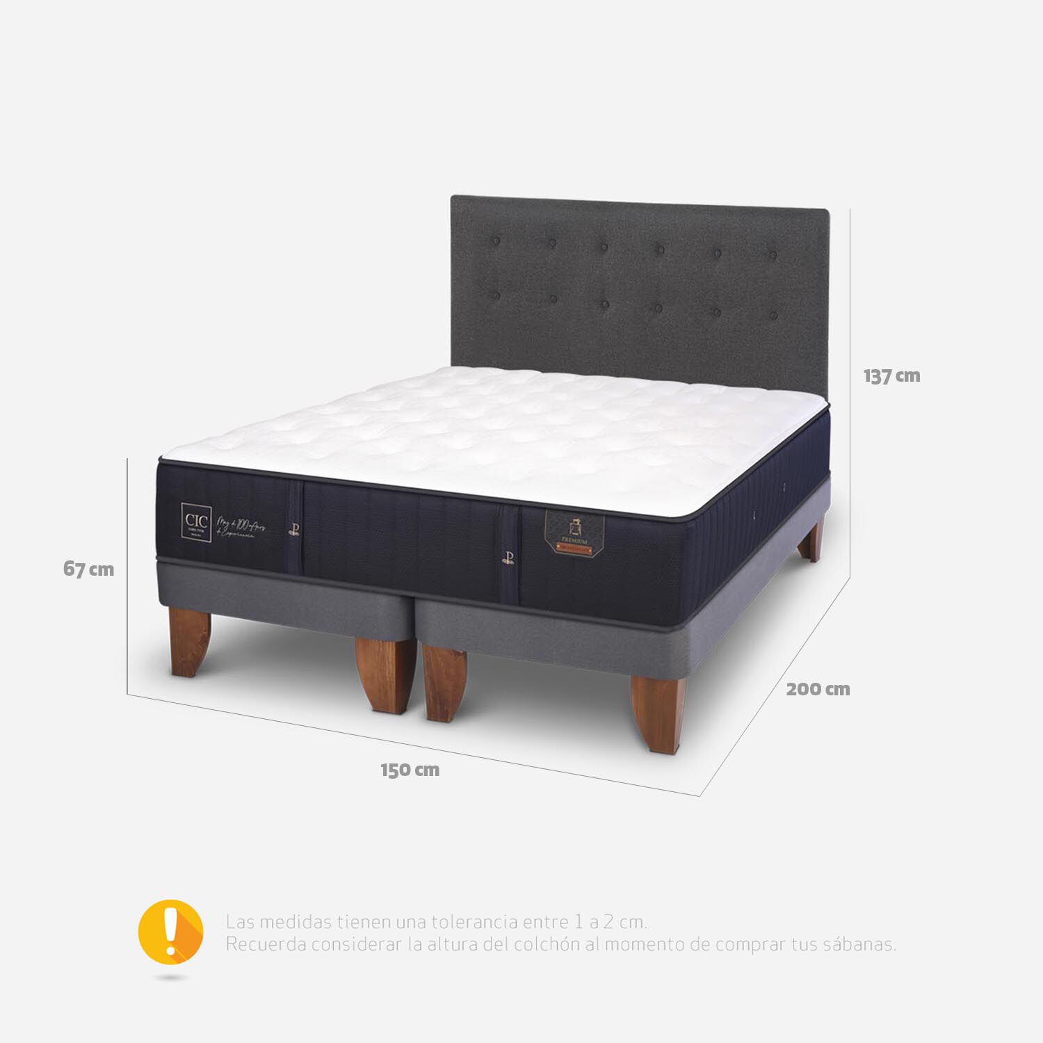 Cama Europea 2 Plazas Premium Base Dividida + Respaldo Éufrates