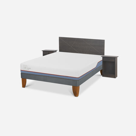Cama Europea 2 Plazas Excellence Base Normal + Set Villarrica Gris