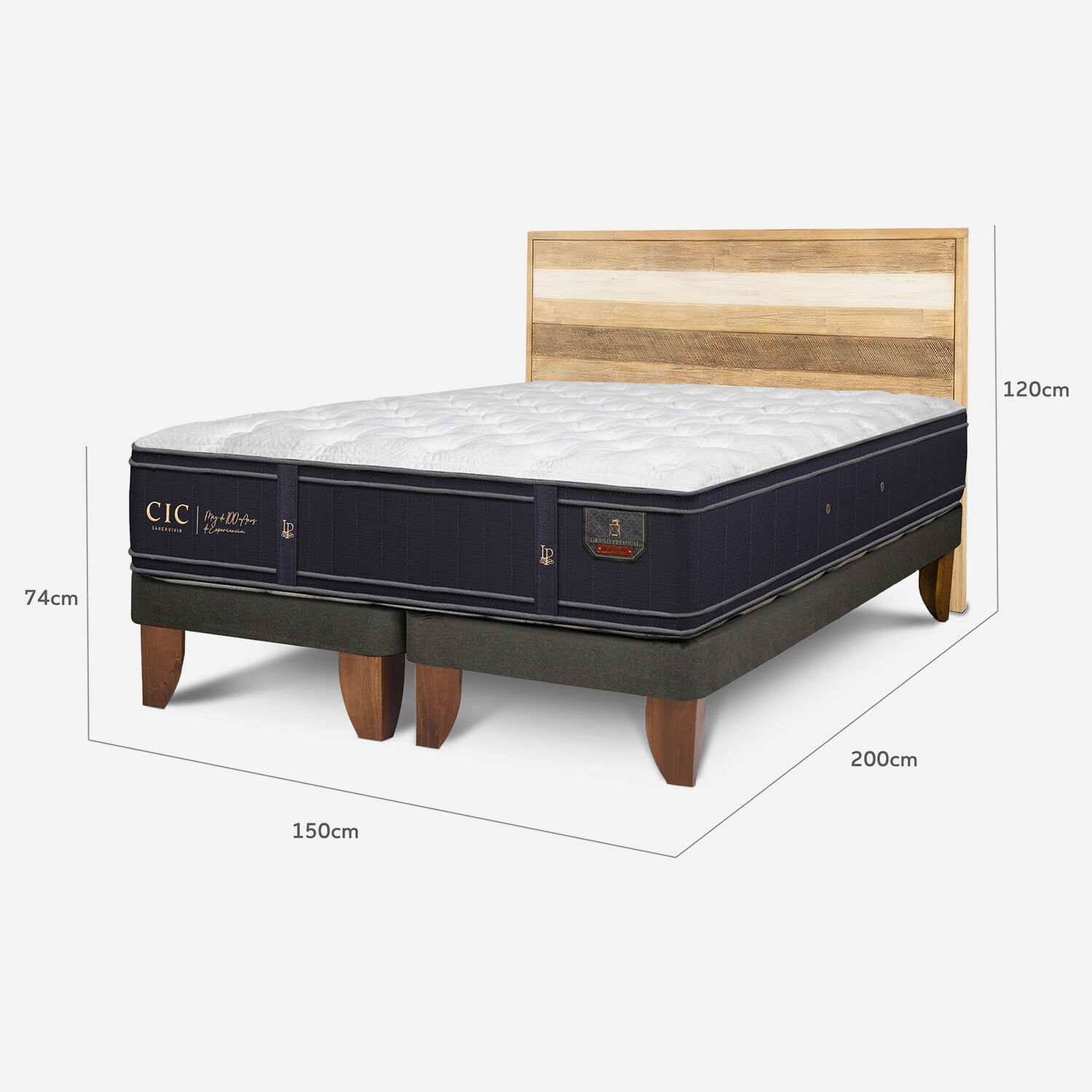 Cama Europea 2 Plazas Grand Premium Base Dividida + Respaldo Loira